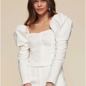 LPA Ildalia Corset Top Women Medium Cream Puff Sleeve Coquette Milkmaid Revolve